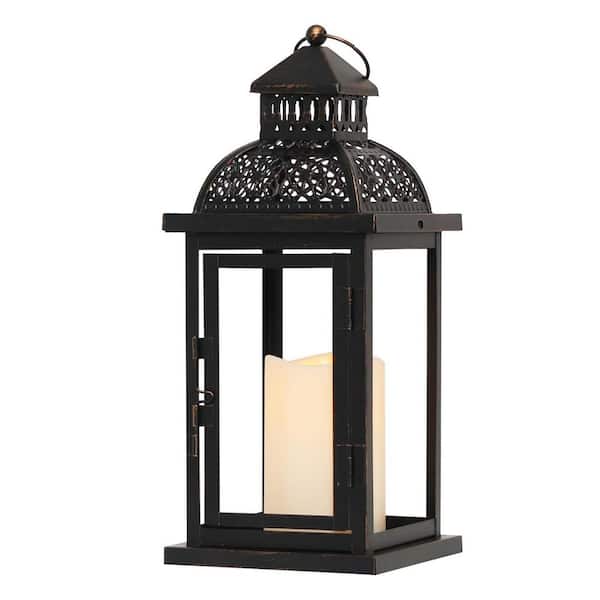 15 in. Candle Lantern Decorative Garden statue, Black L0DQ6ZKPXJ