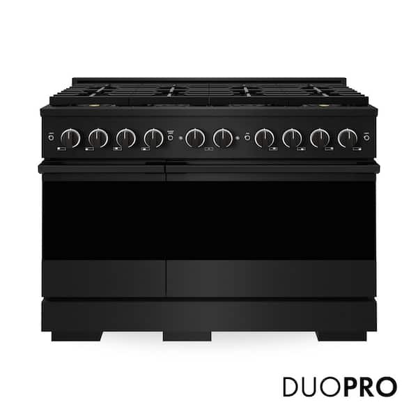 48 in. 6.7 cu. ft. Marino Gas Range with 8 Burner DuoPro Cooktop and Dual Ovens in Black Stainless Steel