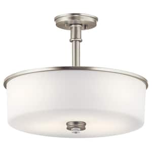 Joelson 3-Light LED Brushed Nickel Transitional Shaded Kitchen Drum Convertible Pendant Hanging Light to Semi-Flush