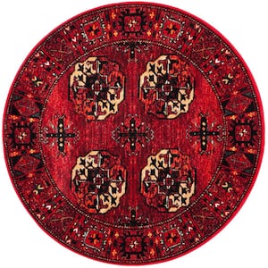 Vintage Hamadan Red/Multi 7 ft. x 7 ft. Round Floral Medallion Border Area Rug