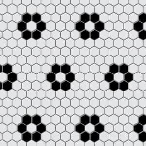 Metro 1 in. Hex Glossy White with Flower 10-1/4 in. x 11-7/8 in. Porcelain Mosaic Tile (8.6 sq. ft./Case)