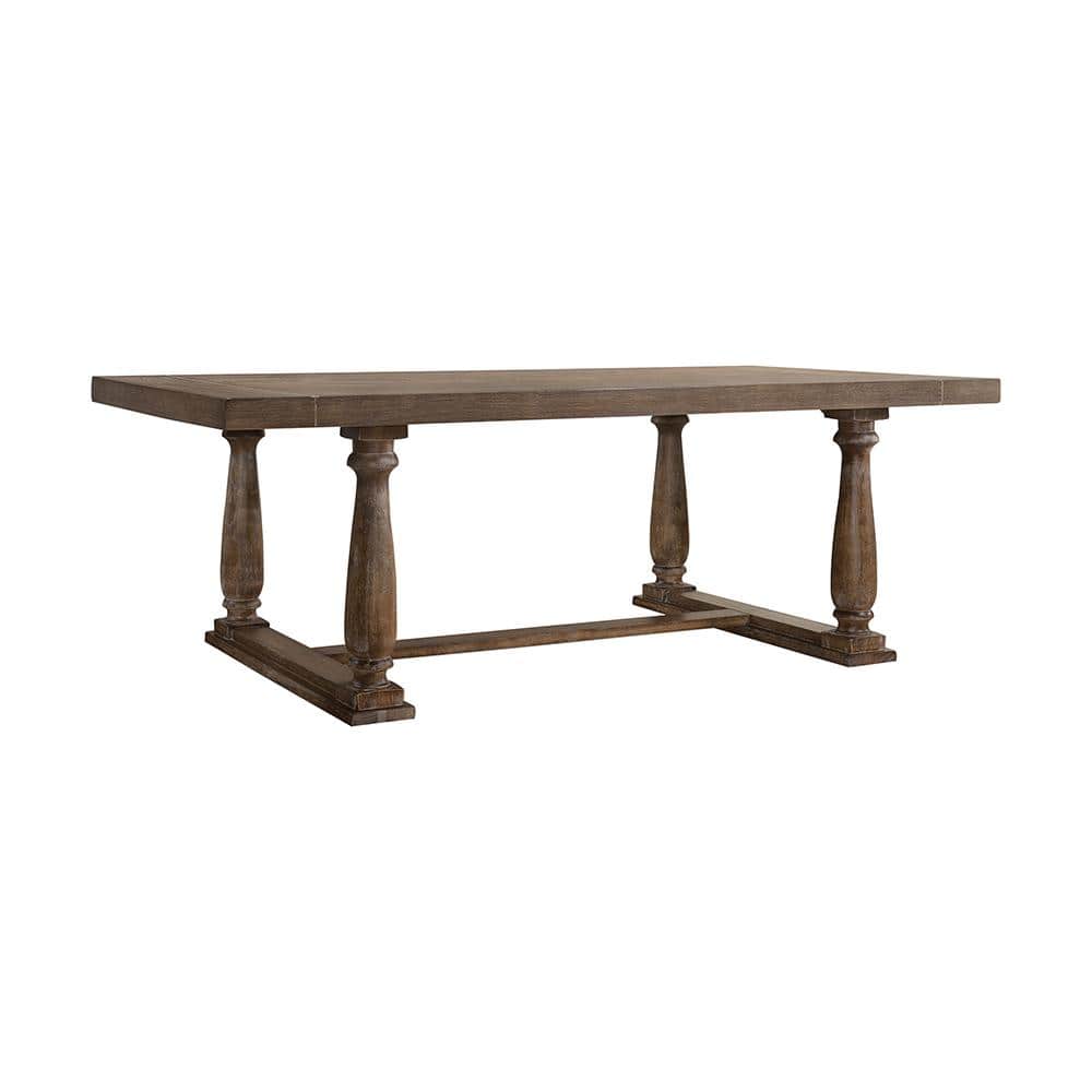 Weathered Oak Rectangular Wood Dining Table with Trestle Base