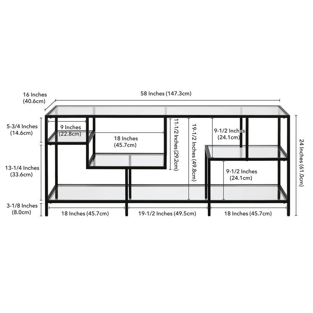 Deveraux 58'' Modern Blackened Bronze TV Stand with Glass Shelves
