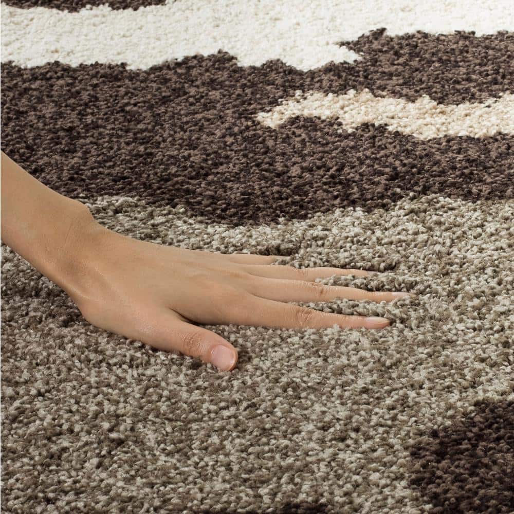 Gray and Beige Camouflage Shag 8' x 10' Area Rug