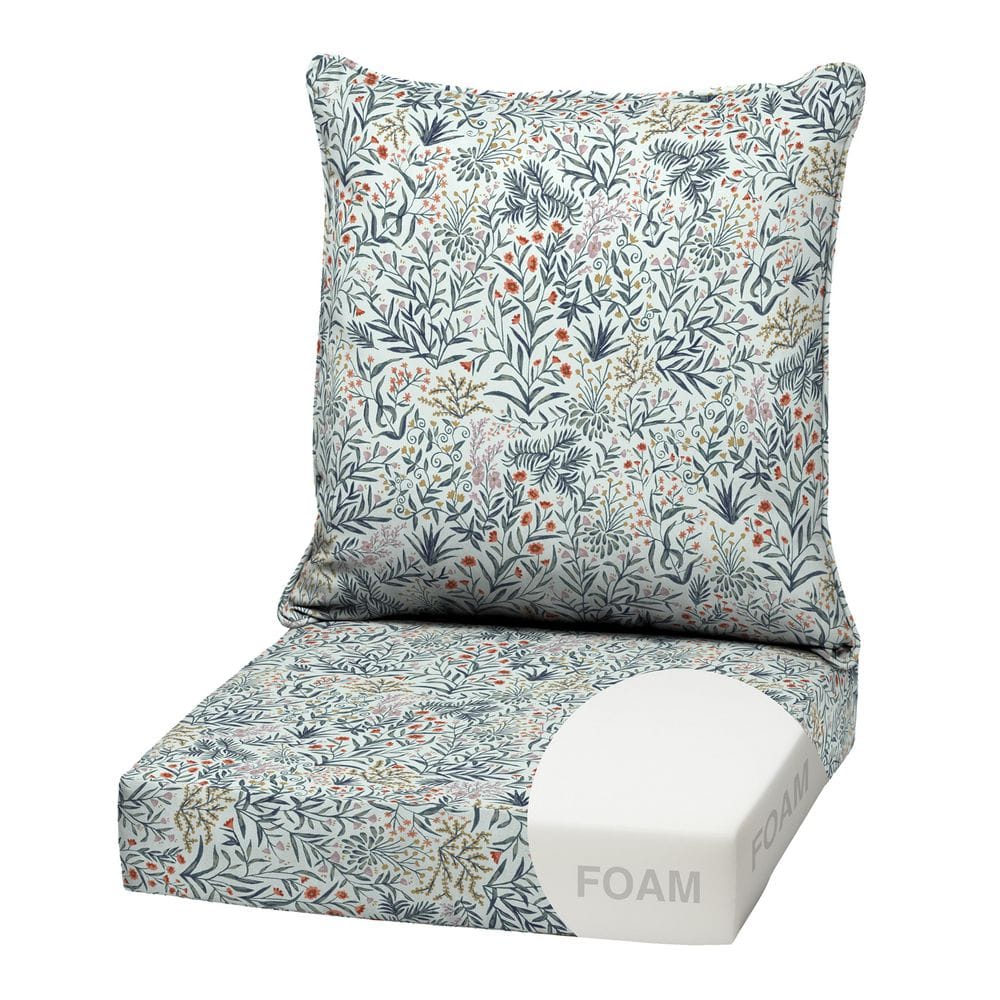 22 in. x 24 in. 2-Piece Foam Deep Seating Outdoor Lounge Chair Cushion in Pistachio Botanical price history on PriceWatchPro