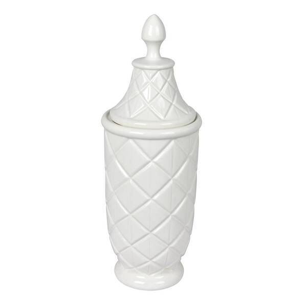 18.5 in. White Ceramic Container with Lid