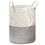 72L Cotton Laundry Basket Hamper White and Gray