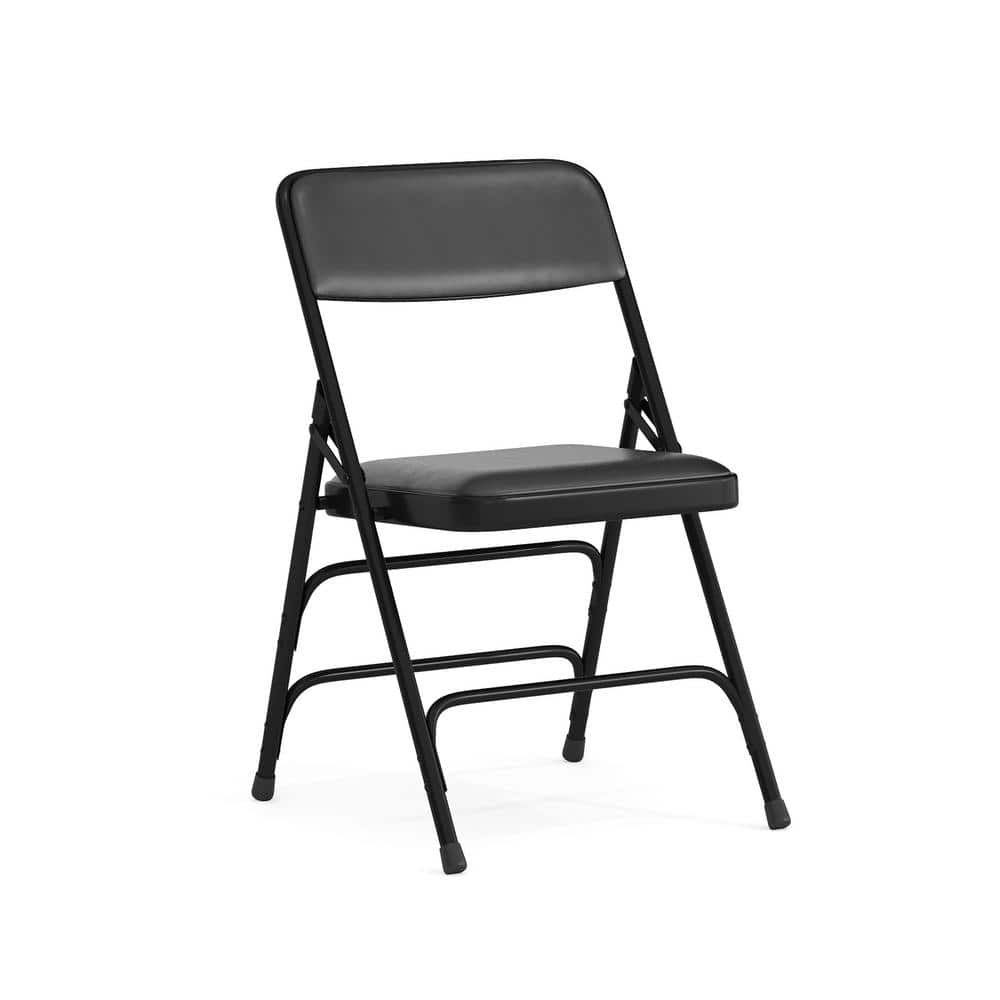 Hercules Series Curved Triple Braced & Double Hinged Black Vinyl Upholstered Metal Folding Chair -  Flash Furniture, HAMC309AVBK