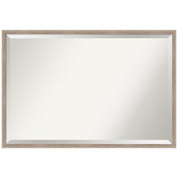 Amanti Art Hardwood Wedge 37.25 in. x 25.25 in. Rustic Rectangle Framed Whitewash Bathroom Vanity Wall Mirror