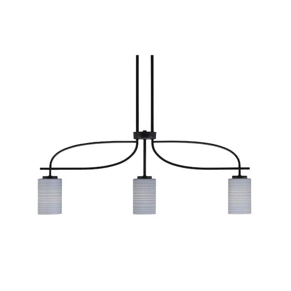 Unbranded Olympia 3-Light Matte Black Billiard Light with 4 in. Gray Matrix Glass Shades, no blulbs included