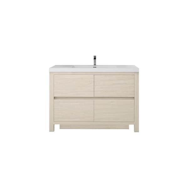 Louis 47 in. W x 20 in. D x 35 in. H Single Sink Freestanding Bath Vanity in Light Wood with White Acrylic Top