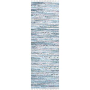 Rag Rug Light Blue/Multi 3 ft. x 12 ft. Gradient Solid Color Striped Runner Rug