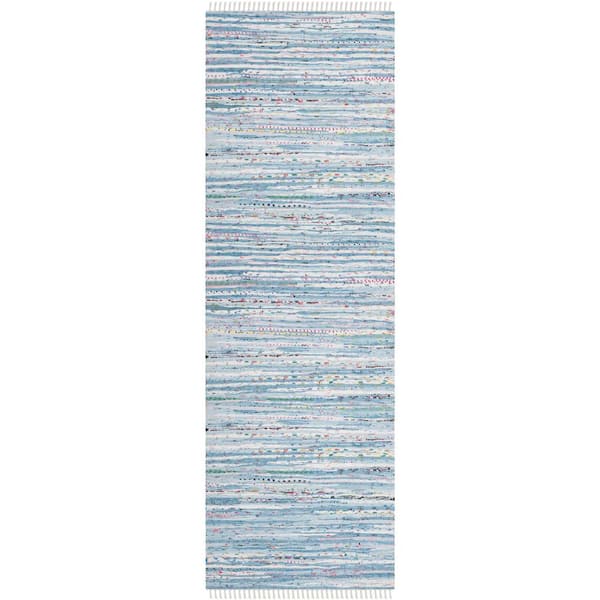 SAFAVIEH Rag Rug Light Blue/Multi 3 ft. x 14 ft. Gradient Solid Color Striped Runner Rug