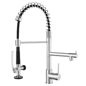 Commercial Single Handle Pull Down Sprayer Kitchen Faucet with Gooseneck in Silver