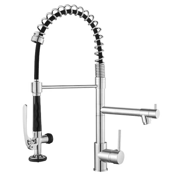 Lukvuzo Commercial Single Handle Pull Down Sprayer Kitchen Faucet with Gooseneck in Silver