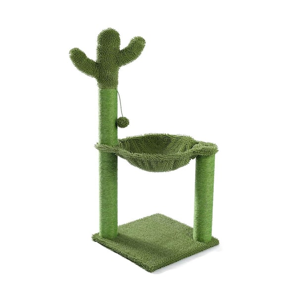 Foobrues 36.90 in. H Lovely Pet Cats Cactus Scratching Posts and Trees with Hammock Play Tower in Green