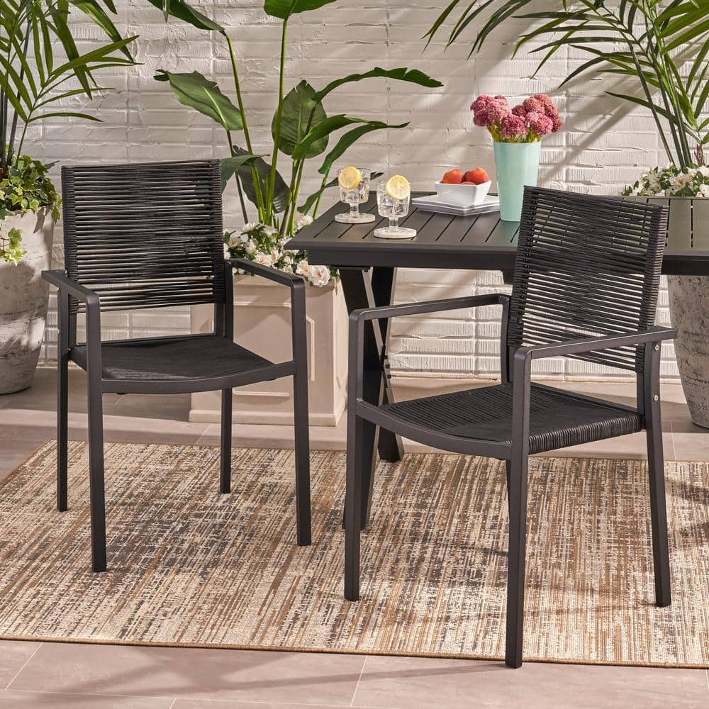 Set of 2 Aluminum Outdoor Patio Dining Chairs with Rope Seats, Perfect for 