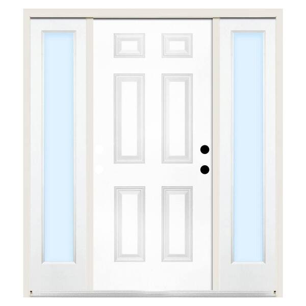 Steves & Sons 68 in. x 80 in. Premium 6-Panel Left-Hand Primed Steel Prehung Front Door w/ 14 in. Clear Glass Sidelite and 4 in. Wall