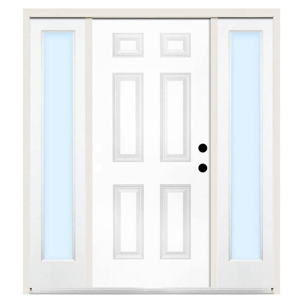 Steves & Sons 68 in. x 80 in. Premium 6-Panel Left-Hand Primed Steel Prehung Front Door w/ 14 in. Clear Glass Sidelite and 6 in. Wall