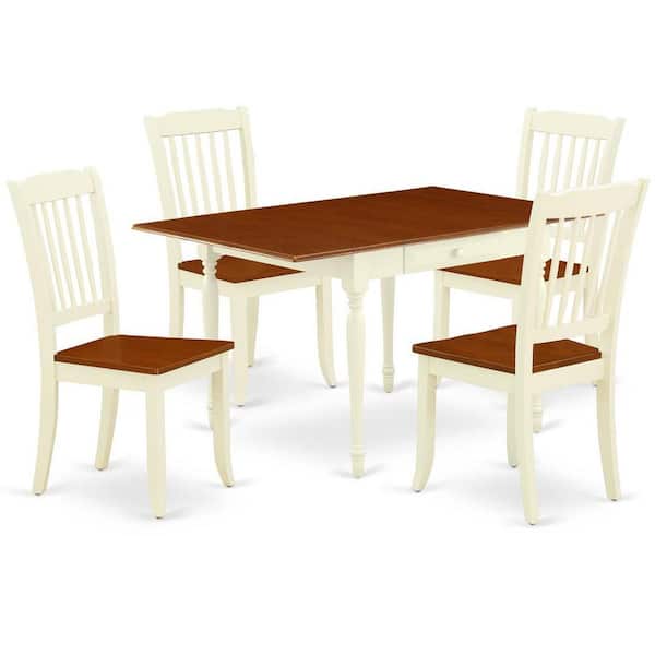 East West Furniture 5-Piece Buttermilk and Cherry Solid Wood Top - Dining Room Set with Dropleaf - Seats 4