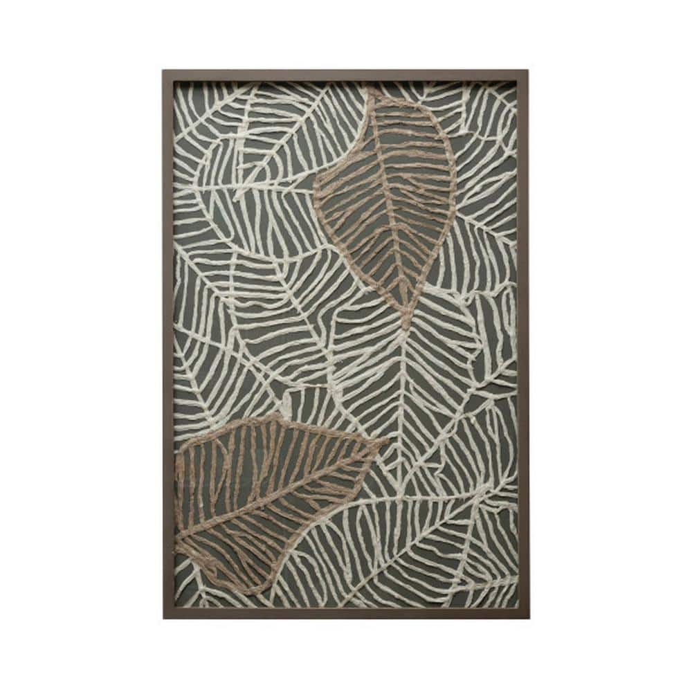 Handmade Textured Paper Leaf Art in Wood and Glass Frame
