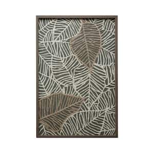 23.5 in. x 35.37 in. Grey, White & Brown Wood Framed Handmade Paper Art Leaves Wall Decor