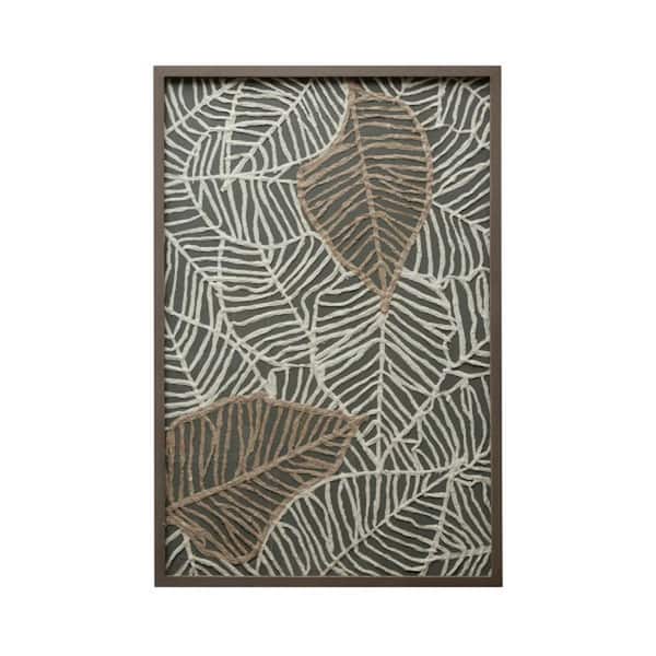 Storied Home 23.5 in. x 35.37 in. Grey, White & Brown Wood Framed Handmade Paper Art Leaves Wall Decor