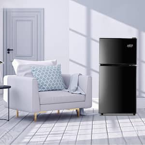 17.5 in. 3.5 cu. ft. Compact Mini Refrigerator in Black with 2 Doors and 7 Level Thermostat Removable Shelves