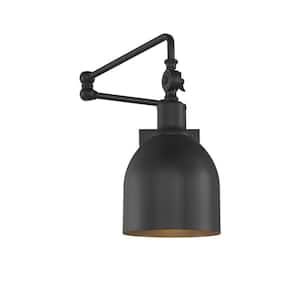 6 in. W x 13.63 in. H 1-Light Matte Black Wall Sconce with Adjustable Arm and Vintage Metal Shade