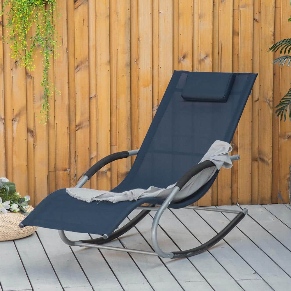 Navy Blue Steel Zero Gravity Rocking Chaise Lounge Chair