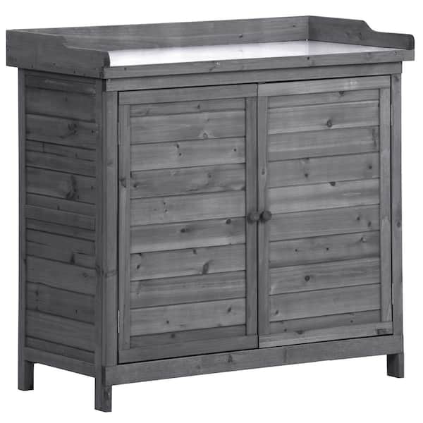 Tealeaf Outdoor 39" Potting Bench Table, Rustic Garden Wood Workstation Storage Cabinet Garden Shed