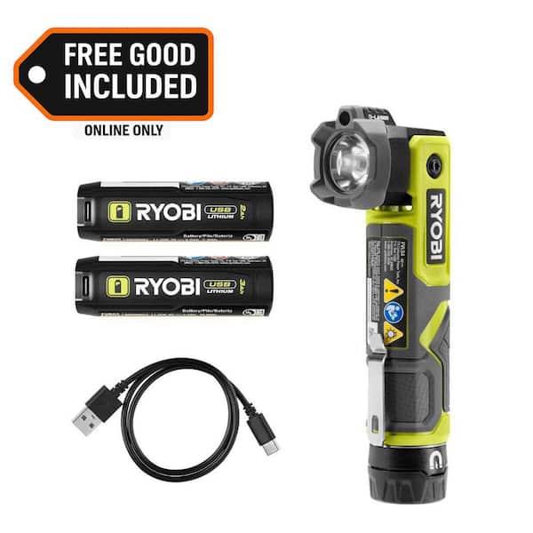USB Lithium Pivoting 625 Lumens Head Flashlight Kit w/ 2.0 Ah Battery, Charging Cable &  FREE USB Lithium 3.0 Ah Battery