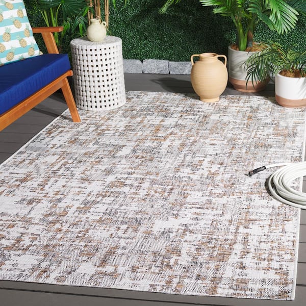 Courtyard Ivory/Dark Gray Brown 7 ft. x 7 ft. 2-Toned Marle Indoor/Outdoor Square Area Rug