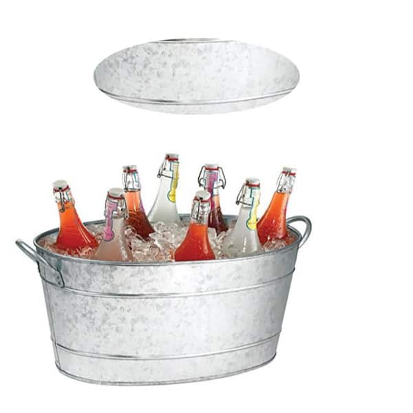 Lola Galvanized Antique Silver Steel Gray Beverage Tub with 2-Handles Handles