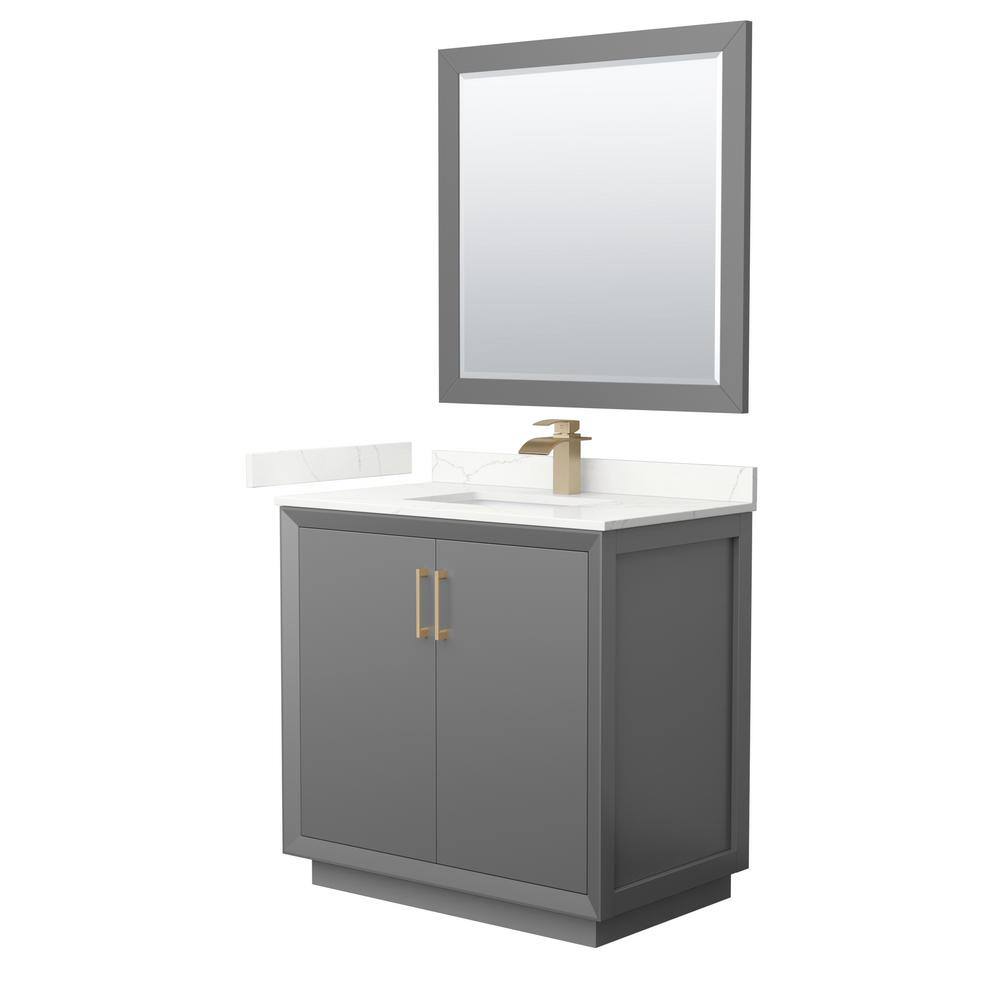 Strada 36 in. W x 22 in. D x 35 in. H Single Bath Vanity in Dark Gray with Giotto Quartz Top and 34 in. Mirror price history on PriceWatchPro
