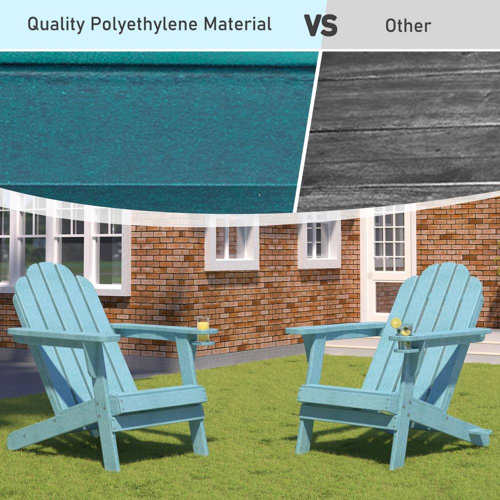 Cyan HDPE Adirondack Chair with Cup Holder and Umbrella Hole
