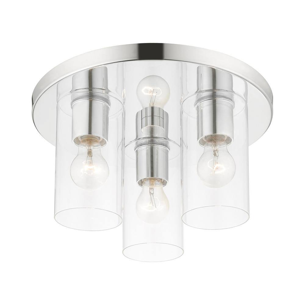 Zurich Polished Chrome 3-Light Flush Mount with Clear Glass