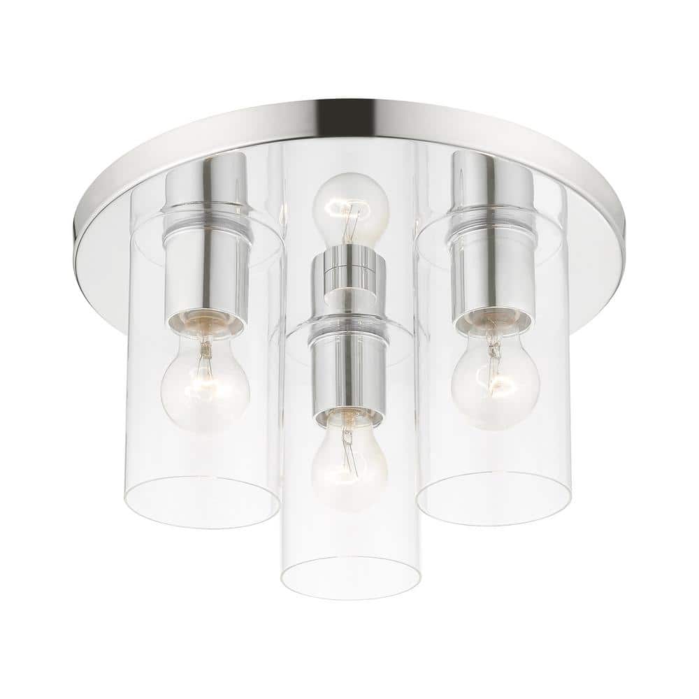 Zurich Polished Chrome 3-Light Flush Mount with Clear Glass