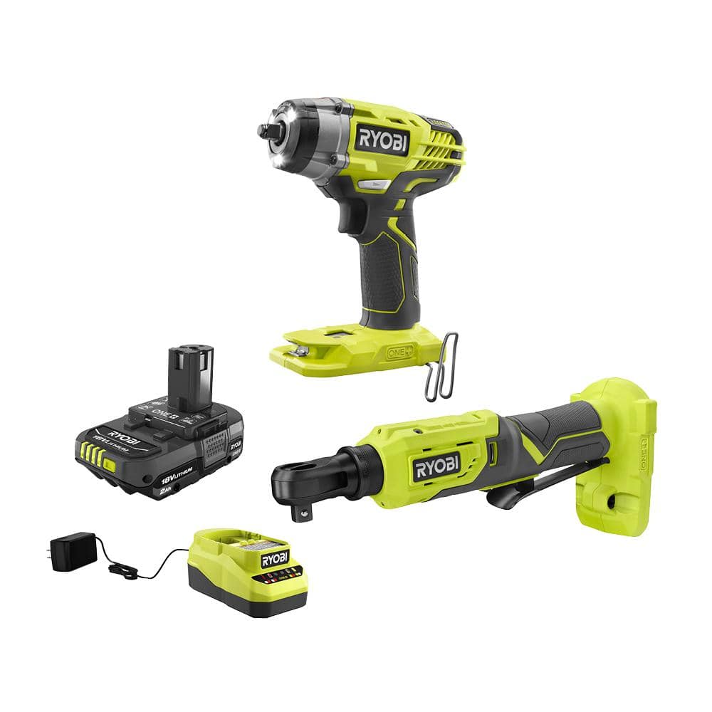 RYOBI ONE 18V Lithium-Ion Cordless 3-Speed 1/2 Impact Wrench And 3/8 3 ...