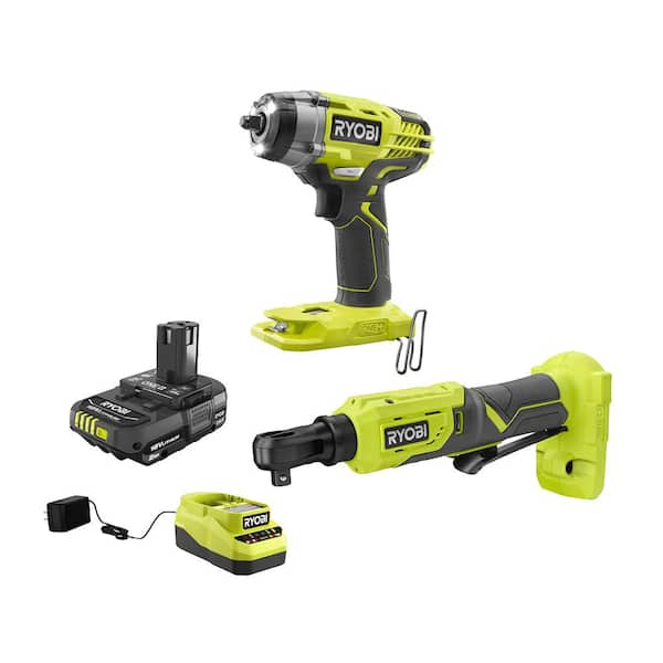 RYOBI ONE+ 18V Cordless 2-Tool Combo Kit with 3/8 in. Impact Wrench, 3/ ...