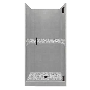Del Mar Grand Hinged 36 in. x 36 in. x 80 in. Center Drain Alcove Shower Kit in Wet Cement and Black Pipe Hardware