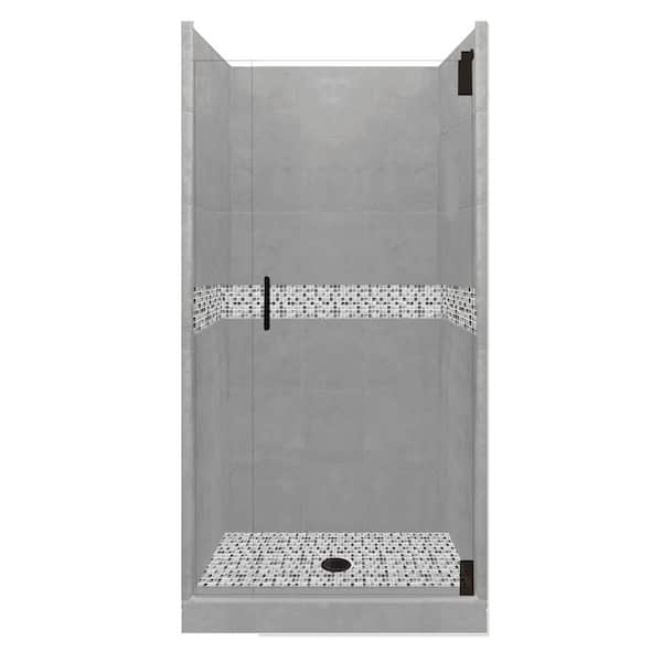 American Bath Factory Del Mar Grand Hinged 38 in. x 38 in. x 80 in. Center Drain Alcove Shower Kit in Wet Cement and Black Pipe Hardware