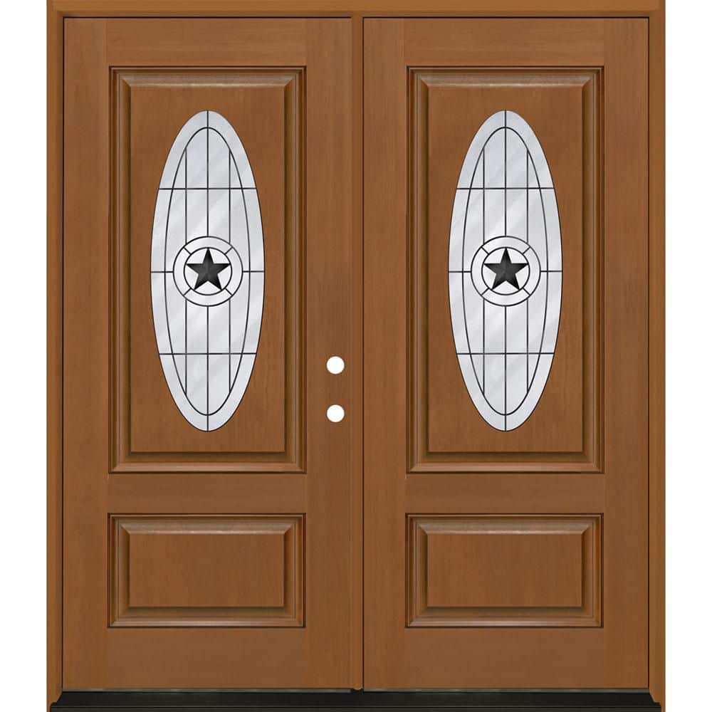 Regency 72 in. x 80 in. 3/4L Oval Alamo Glass LHIS Autumn Wheat Fiberglass Double Prehung Front Door with 6-9/16 Jamb price history on PriceWatchPro