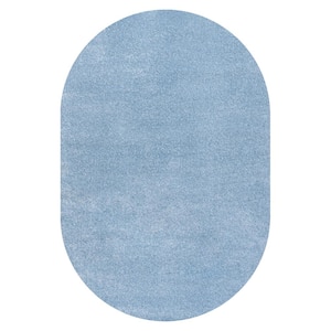 Haze Solid Low-Pile Classic Blue 5 ft. x 8 ft. Oval Area Rug