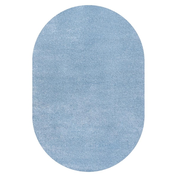 Haze Solid Low-Pile Classic Blue 5 ft. x 8 ft. Oval Area Rug