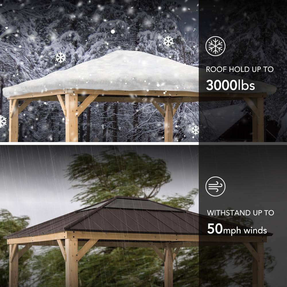 Large Brown Cedar and Steel Hardtop Gazebo for Outdoor Living