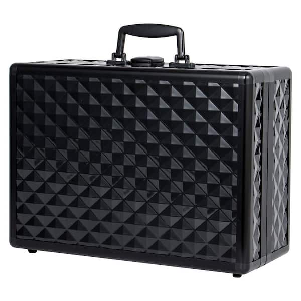 Black Portable Rechargeable Cosmetic Case with LED Mirror/Lock/Brush Holder/Divider (13.78 in x 9.84 in. x 6.10 in.)