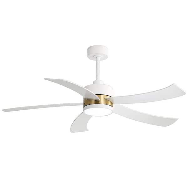 Breezary Anselm 52 in. Integrated LED Indoor White and Gold Ceiling Fan with Light and Remote Control Included