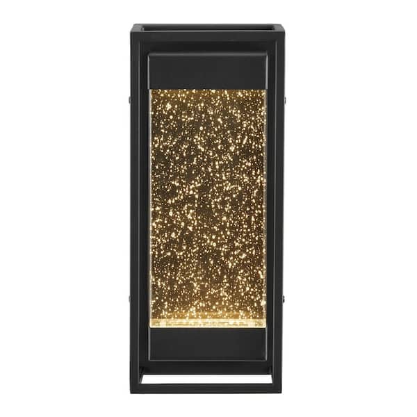 Hampton Bay Lindley 12.38 in.Modern 1-Light Matte Black Hardwired LED Outdoor Wall Light Sconce with Bubble Double Frame (1-Pack)