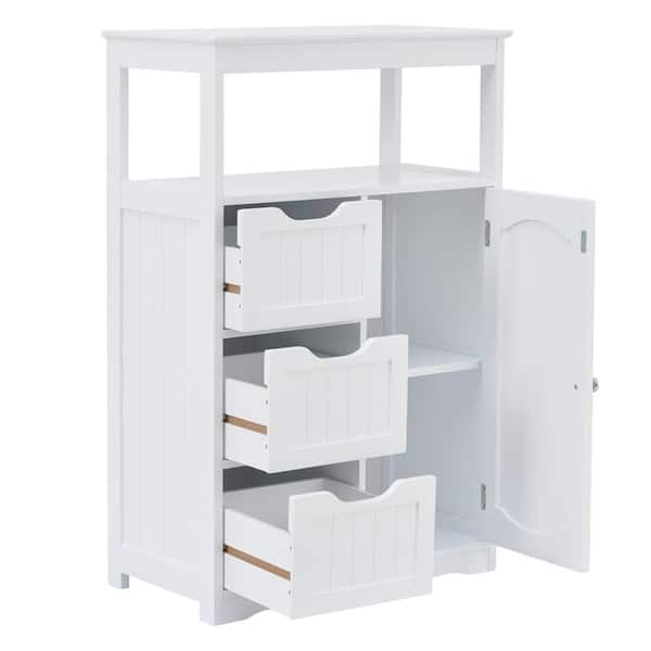 HONEY JOY White Tall Freestanding Bathroom Storage Cabinet with 5